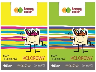 Blok techniczny kolorowy A4, 170g, 10 ark, Happy Color [opakowanie=20szt]