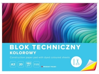 Blok techniczny kolorowy A3 20k. 180g INTERDRUK barwiony w masie