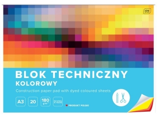 Blok techniczny kolorowy A3 20k. 180g INTERDRUK barwiony w masie