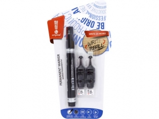 MARKER PERMANENTNY MEMOBE + 2 AMPU�KI Z ZAPASOWYM TUSZEM, OKR�G�A KO�C�WKA, KOLOR CZARNY