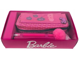 Piórnik brokatowy + d³ugopis z pomponem i ozdob± Barbie 21x8x5