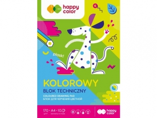 Blok techniczny Happy Friends, kolorowy, 170g, A4, 10 ark, Happy Color [opakowanie=20szt]