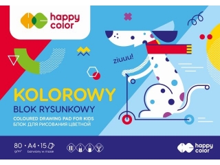 Blok rysunkowy Happy Friends, kolorowy, 80g, A4, 15 ark, Happy Color