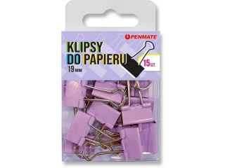 Klipsy do papieru PENMATE 19mm 15szt. Kolor - fiokowe