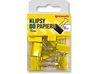 Klipsy do papieru PENMATE 19mm 15szt. Kolor - kanarkowe