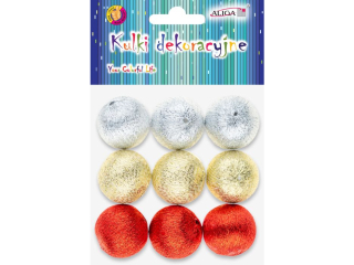 Kuleczki dekoracyjne styr. BOM-4374 pokryte metalizowanymi nićmi, rozm. 3cm, op. 9szt.