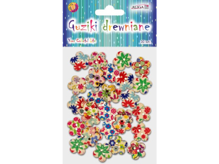 Guziki drewniane GUZ-2720 kwiatki mix kolor�w, rozm. 1, 8cm, op 30szt.