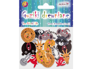 Guziki drewniane GUZ-2737 zwierz�tka mix wzor�w i kolor�w, op.18szt.