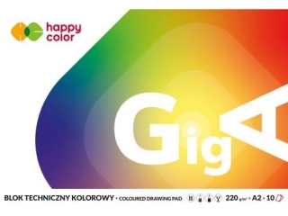 Blok techniczny GigA kolorowy, A2, 10 ark, 220g, Happy Color [opakowanie=5szt]