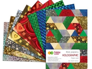 Blok HOLOGRAPHIC A4, 10 ark, 70g, 5 kolorw, 5 motyww, Happy Color