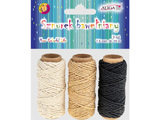 Sznurek bawełniany SZ-9287 rozm. 1, 5mm x 10m, op. zawiera 3 kolory