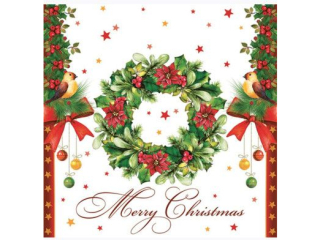 Serwetki POL-MAK GWIAZDKA Daisy Lunch 33cm 20szt. Merry Christmas Wreath SD_GW_010801  [opakowanie=24szt]