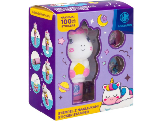 Stempel z naklejkami ASTRAFUN Jednoroec ? 100 naklejek wielokrotnego uytku + ksieczka