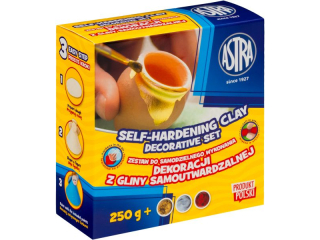 Glina bia�a samoutwardzalna ASTRA z farbami: 250 g + 3 kol � 20 ml + p�dzelek [opakowanie=4szt]