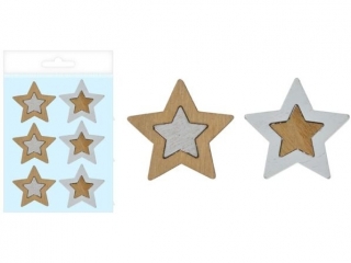 Gwiazdy 6 szt. drewniane 4cm w woreczku