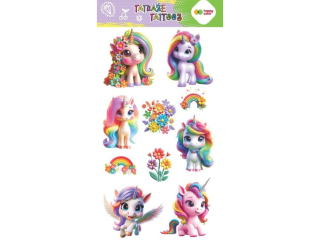 Tatua�e zmywalne FLOWER UNICORNS, rozm. 100x200 mm, Happy Color [opakowanie=10szt]