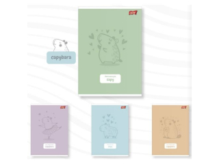 Zeszyt A5 32 kartki krata okadka laminowana lakier miejscowy UV 70 g/m2 PASTEL CAPYBARA  [opakowanie=15szt]