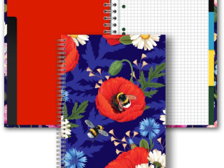 PENMATE BRULION B5 W TWARDEJ OPRAWIE Z PRZEK�ADKAMI 160 KARTEK W KRATK� T0126 KWIATY POLSKIE MAKI W FIOLECIE FOLIA MAT NIERYSUJ�CA