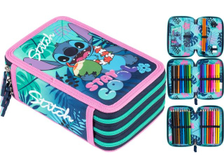 Piórnik szkolny potrójny z wyposażeniem STITCH STAY COOL