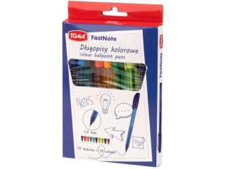 Długopis TOMA z nasadką Fast Note 1, 0mm, przezroczysta, kolorowa obudowa, 10 kolorów - mix Etui 10szt TO-024 mix Etui 10szt