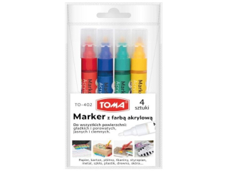 Marker akrylowy TOMA, fibrowa ko�c�wka okr�gla 2, 5mm, 22 kolor�w - mix 4 Etui 4szt TO-402 mix 4 Etui 4szt