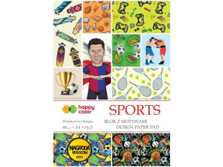 Blok z motywami SPORTS, 80g/m2, A4, 16 ark, 30 motyww, Happy Color [opakowanie=5szt]
