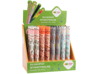 Długopis wymazywalny Uszaki Floral Art, 0.5mm, niebieski, display 40 szt., Happy Color