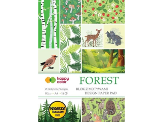 Blok z motywami FOREST, 80g/m2, A4, 16 ark, 25 motyww, Happy Color [opakowanie=5szt]