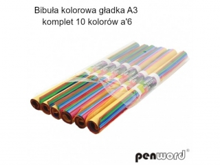 BIBUA KOLOROWA GADKA A3 KOMPLET 10 KOLORW - 6 rolek