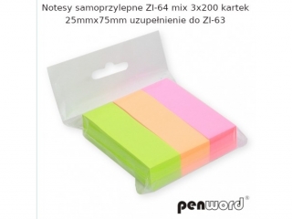 NOTESY SAMOPRZYLEPNE ZI-64 MIX 3X200 KARTEK 25mmx76mm UZUPENIENIE DO ZI-63