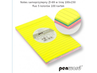 NOTES SAMOPRZYLEPNY ZI-69 W LINI 100x150 FLUO 5 KOLORW 100 KARTEK