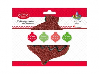 Filcowe bombki 110x127mm czerwone, zielone (w tym 2 brokatowe) 6szt.