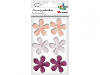 Kwiaty materiaowe toczone na piance 3D O45mm 3 kolory 6szt. beowy, bladowrzosowy, fioletowy