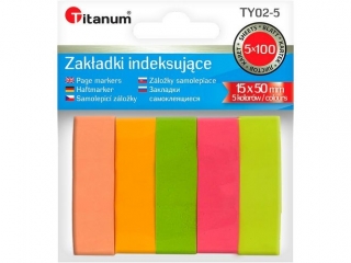 Zakadki indeksujce TITANUM papierowe 15x50mm 5 kolorw fluo