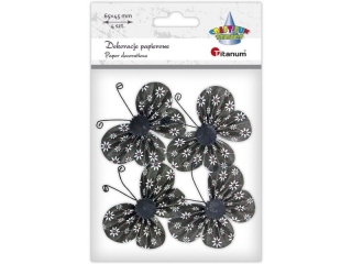 Dekoracje samoprzylepne papierowe motyle 65x45mm ciemnobrzowe w kwiatki 4szt.