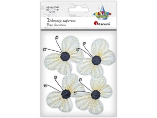 Dekoracje samoprzylepne papierowe motyle 65x45mm biae w zote gwiazdki 4szt.