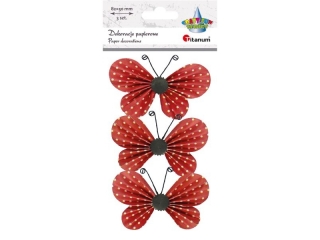 Dekoracje samoprzylepne papierowe motyle 82x53mm czerwone w kropki 3szt.