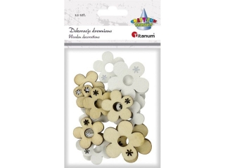 Drewniane kwiaty O23mm i O30mm kolory: naturalny, biay 12szt.