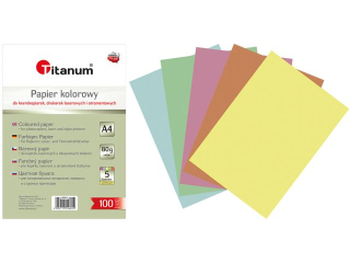 Papier kolorowy do kserokopiarek, drukarek laserowych i atramentowych A4 80g 5 kolorw pastelowych 100 arkuszy