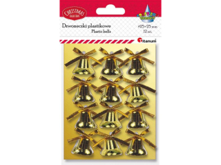 Dzwoneczki plastikowe O25mm wysoko 26mm z doklejon rypsow kokard i mocowaniem twist zote 12szt.