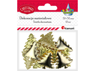 Dekoracje materiaowe choinki PU 32x32mm 3 wzory: drobny brokat, duy brokat, gadkie zote 12szt.