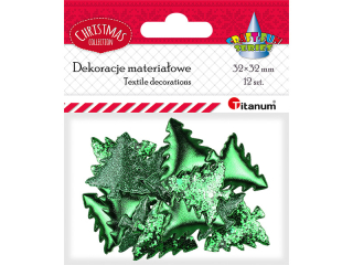Dekoracje materiaowe choinki PU 32x32mm 3 wzory: drobny brokat, duy brokat, gadkie zielone 12szt.