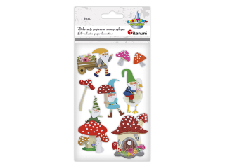 Dekoracje samoprzylepne papierowe 3D krasnale, muchomorki mix rozmiarw 8szt.