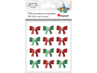 Dekoracje samoprzylepne papierowe 3D kokardki 25x20mm z perek ciemnoczerwone, ciemnozielone 12szt.