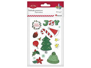 Naklejki papierowe 10 plansz napis Joy, wianek, choinka, czapki, bombki 11 wzorw - 110szt.