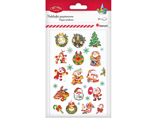 Naklejki papierowe 10 plansz wianki, choinka, Mikołaje, pudełko z bombkami 16 wzorów - 160szt.