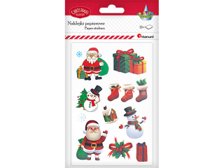 Naklejki papierowe 10 plansz Mikołaje, bałwanki, prezenty, skarpety 9 wzorów - 90szt.