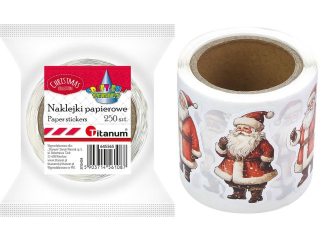 Naklejki papierowe na taśmie mix rozmiarów 8 wzorów Boże Narodzenie Mikołaje 250szt. szerokość taśmy 57mm