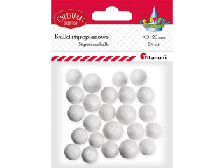 Styropianowe kule O15-20mm brokatowe biae 24szt.