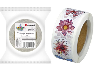 Naklejki papierowe na taśmie 8 wzorów motyle, kwiaty mix rozmiarów 500szt. szerokość taśmy 28mm